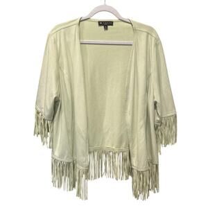 N Touch Petite Pale Green Faux Suede Fringe Festival Open Front Vest Top Large